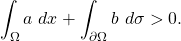 \[ \int_\Omega a~dx+\int_{\partial\Omega} b~d\sigma >0. \]