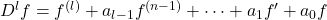 D^{l}f=f^{(l)}+a_{l-1}f^{(n-1)}+\dots+a_1f'+a_0f