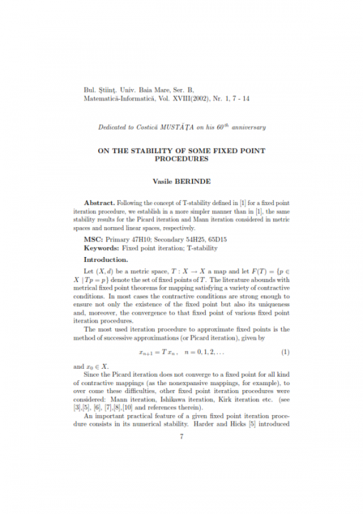 On the stability of some fixed point procedures - Carpathian Journal of ...
