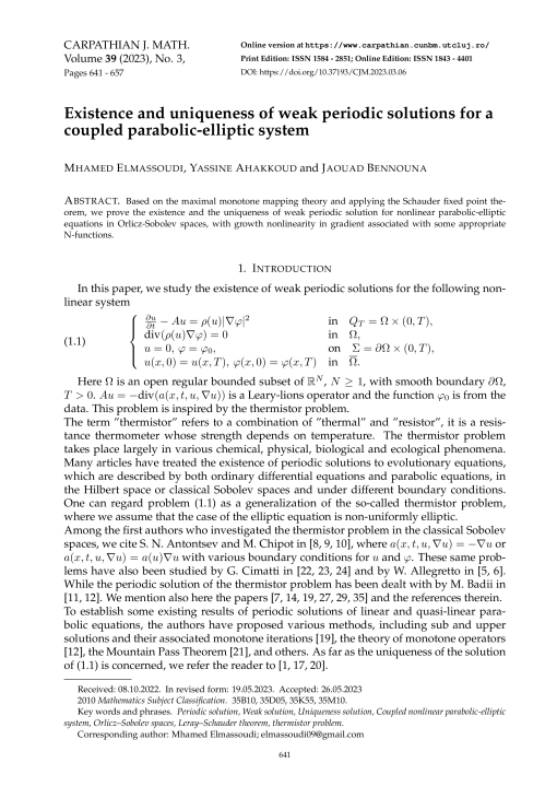 Existence and uniqueness of weak periodic solutions for a coupled ...