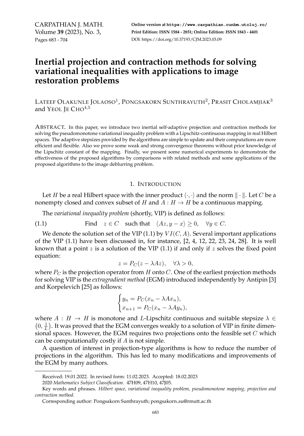 » Inertial projection and contraction methods for solving variational