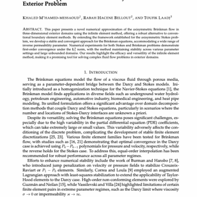 Numerical Approximation for an Axisymmetric Brinkman Exterior Problem