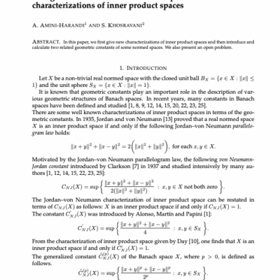 Two geometric constants of normed spaces related to new characterizations of inner product spaces