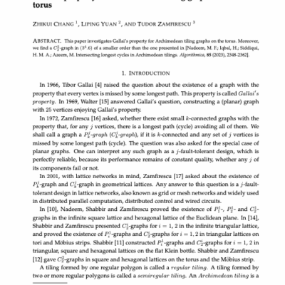 Gallai’s property for Archimedean tiling graphs on the torus