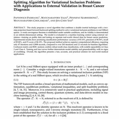 A Dual-Projective Double Inertial Forward-Backward Splitting Algorithm for Variational Inclusion Problems with Applications to External Validation in Breast Cancer Diagnosis