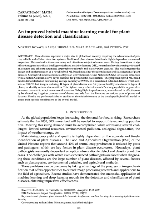 An improved hybrid machine learning model for plant disease detection and classification